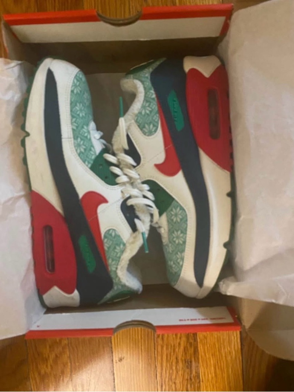 Nike Kids White Green and Red Patterned Sneakers